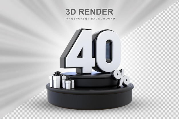Oferta del 40 por ciento en renderizado de regalo en 3D.