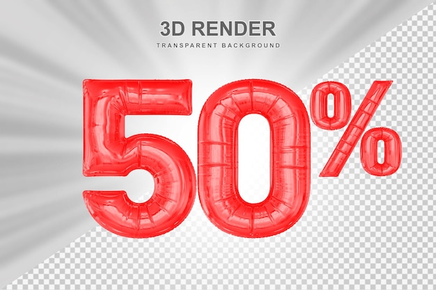 Oferta del 50 por ciento en representación de globo rojo 3d