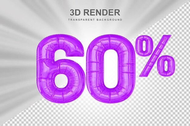Oferta del 60 por ciento en representación de globo morado 3d
