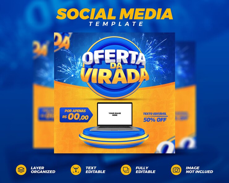 PSD oferta de año nuevo plantilla de publicación en redes sociales