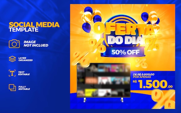 PSD oferta de banner de campaña de etiqueta de mercado del día 50 por ciento 3d render