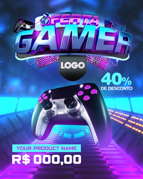 PSD oferta banner gamer 3d para venda de produtos brasil