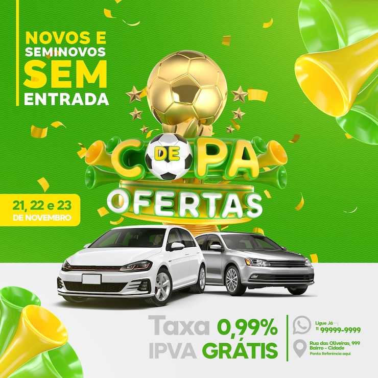 PSD oferta copa social media en render 3d para campaña de marketing de brasil en portugués