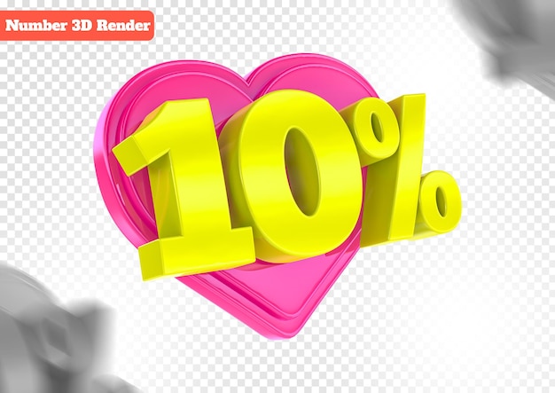 PSD oferta de corazón amarillo y rosa 10 de descuento en renderizado 3d