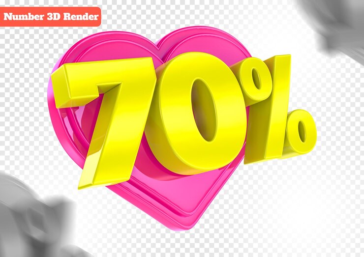 PSD oferta de corazón amarillo y rosa 70 de descuento en renderizado 3d