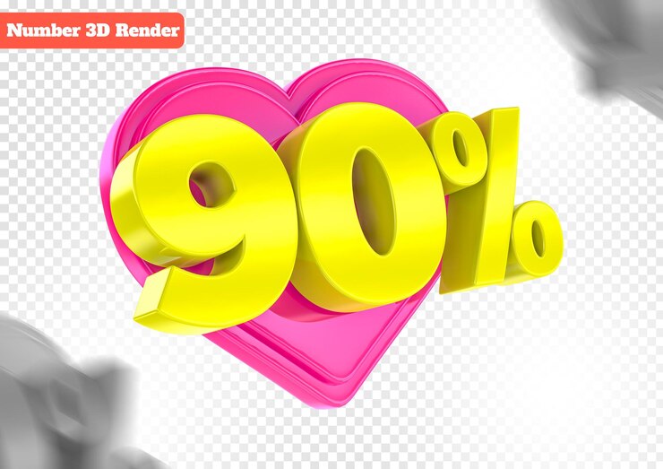 PSD oferta de corazón amarillo y rosa 90 de descuento en renderizado 3d