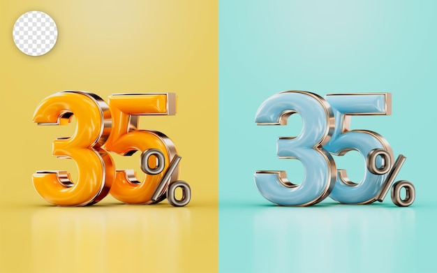 Oferta de 25% de desconto com duas cores brilhantes diferentes, laranja e ciano, conceito de renderização 3d