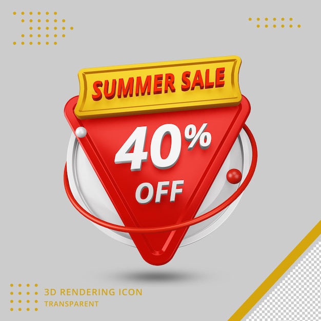 Oferta de 40 por cento de desconto de verão 3d em renderização 3d isolada