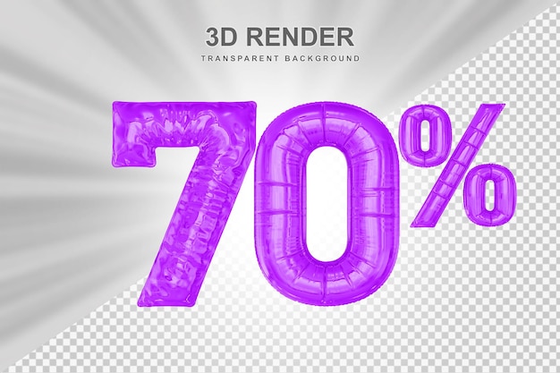 Oferta de 70 por cento na renderização de balão roxo 3d