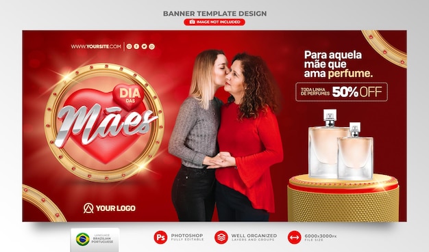 PSD oferta de banner do dia das mães em renderização 3d portuguesa para campanha de marketing no brasil