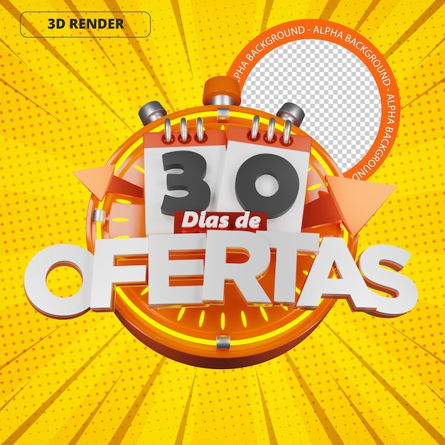 PSD oferta de desconto de data de calendário de etiqueta 3d 30 dias laranja