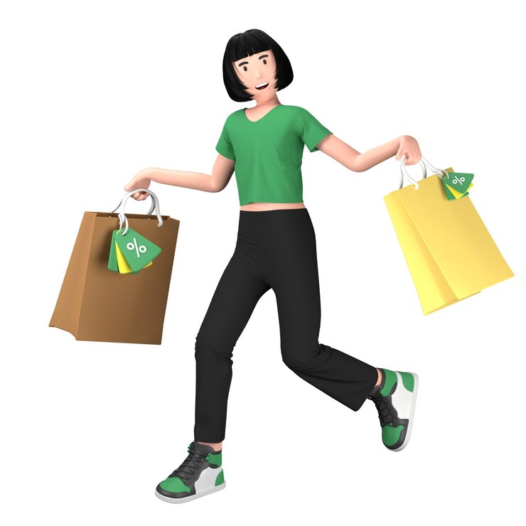 PSD oferta de desconto na bolsa de compras rapariga feliz viciada em compras