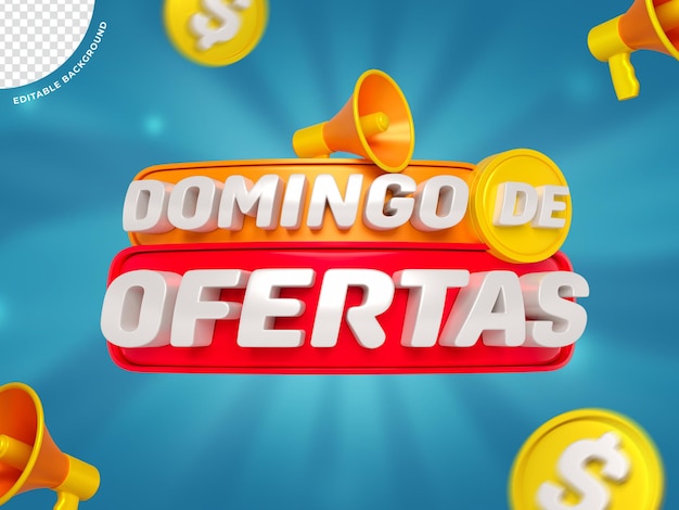 Oferta de oferta de domingo logotipo 3d renderização psd