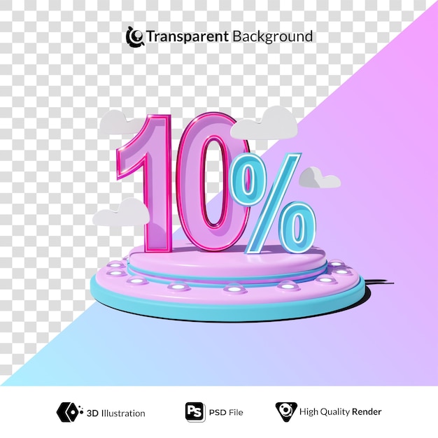 Oferta de promoção de 10% de desconto com ilustração 3d de pódio