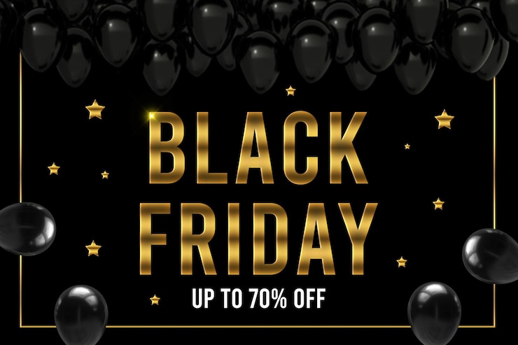 PSD oferta de promoção de black friday com design de balão decorado