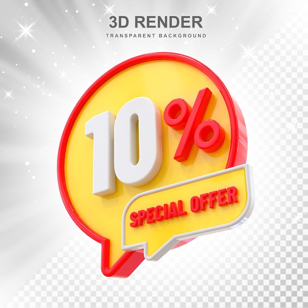 Oferta de descuento del 10 por ciento etiqueta renderizado en 3D