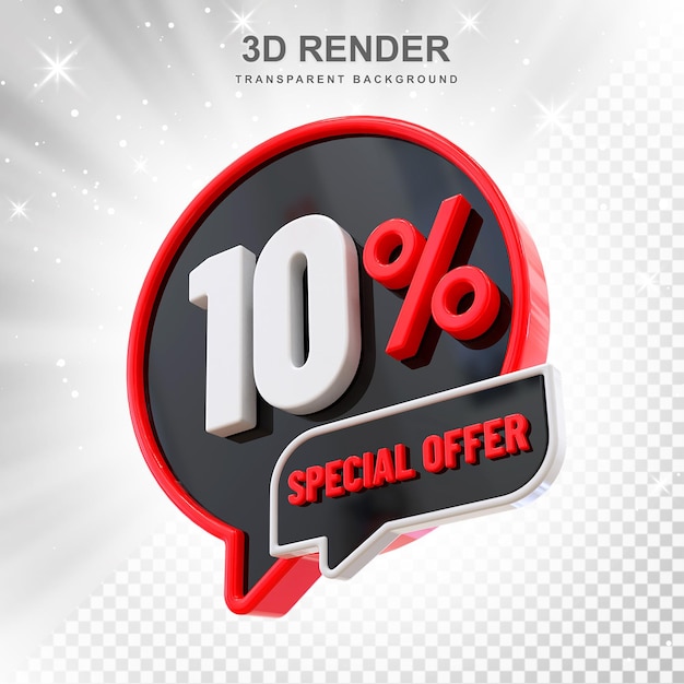 Oferta de descuento del 10 por ciento etiqueta renderizado en 3D