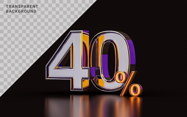Oferta de descuento realista brillante del 40 por ciento en la ilustración 3d de fondo oscuro para el producto de compra
