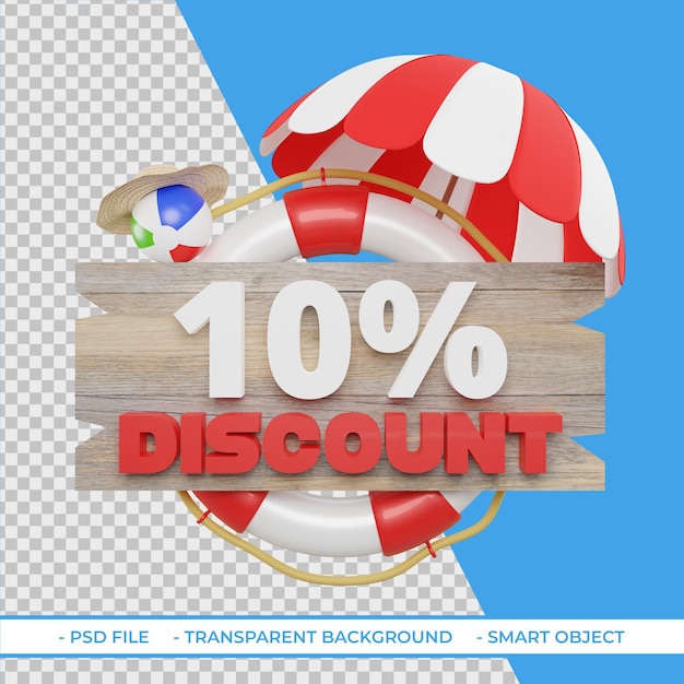 Oferta de descuento de verano 10 en 3d rendering aislado