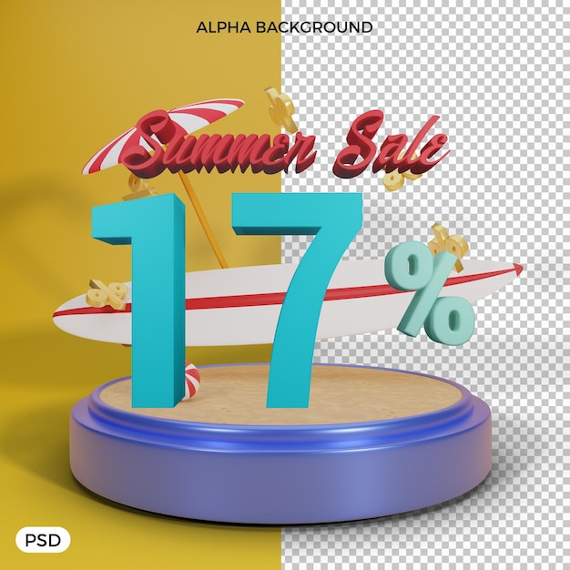 Oferta de descuento de verano del 17 por ciento render 3d