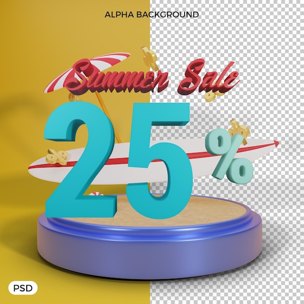 PSD oferta de descuento de verano del 25 por ciento render 3d