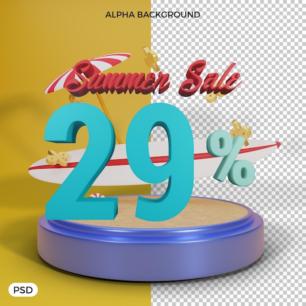 PSD oferta de descuento de verano del 29 por ciento render 3d