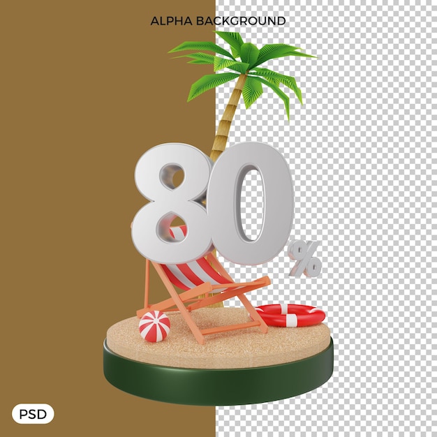 Oferta de descuento de verano del 80 por ciento render 3d