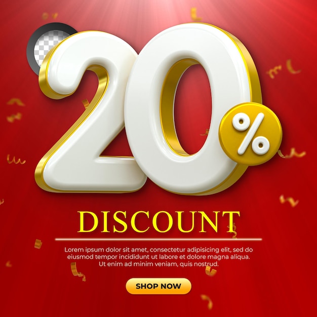 Oferta especial 20 por ciento de descuento etiquetas de venta concepto de número 3d descuento promoción de venta