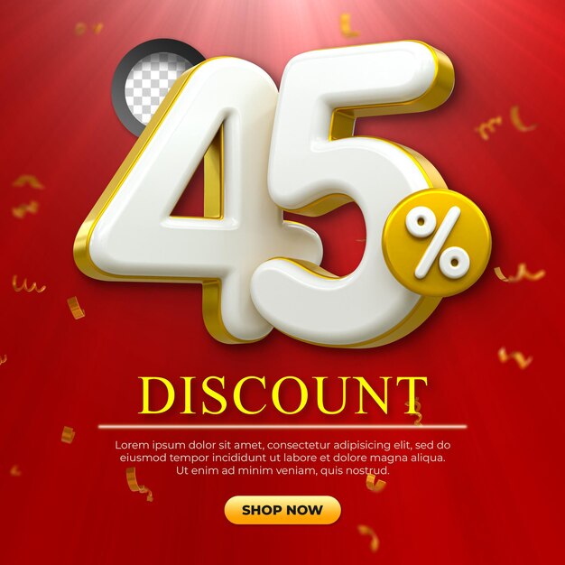 Oferta especial 45 por ciento de descuento etiquetas de venta concepto de número 3d descuento promoción de venta