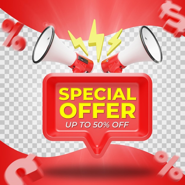 Oferta especial com renderização 3D isolada do criador de cena do megafone
