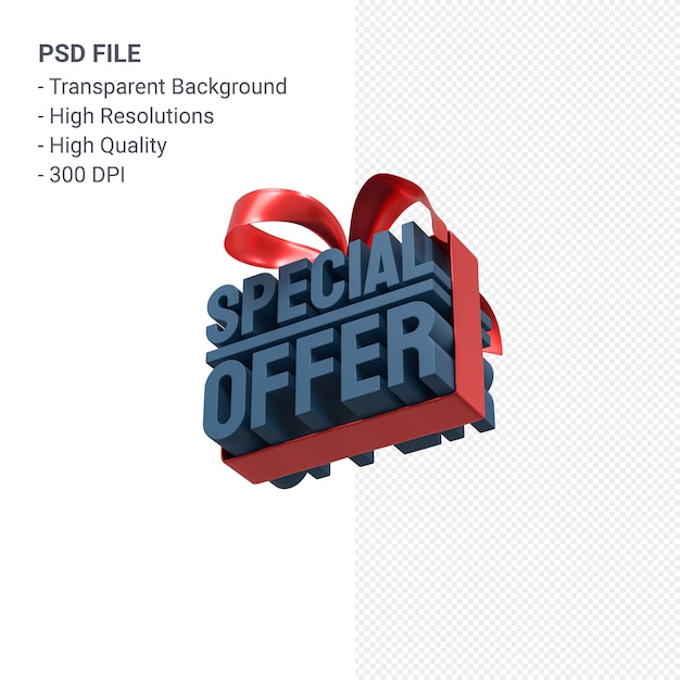 Oferta especial de renderização de design 3d para venda com laço vermelho e fita isolada