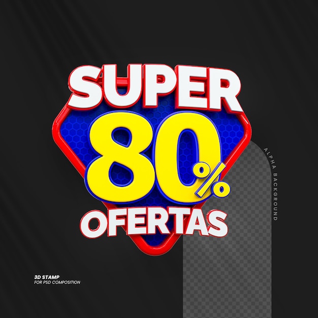 PSD oferta especial de venda com desconto de 80 por cento etiquetas de venda número 3d conceito promoção de desconto oferta de venda