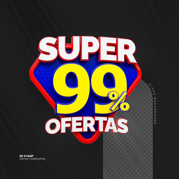 PSD oferta especial de venda com desconto de 99 por cento etiquetas de venda conceito de número 3d promoção de desconto oferta de venda