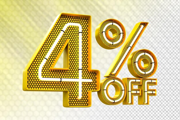 Oferta especial de venta 4 por ciento descuento en 3D etiquetas de venta de venta de número de representación en 3D concepto de promoción de descuento