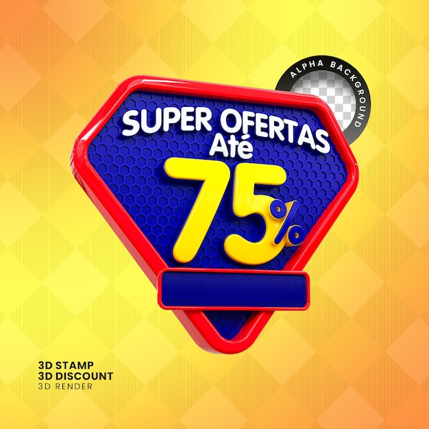 PSD oferta especial venta 75 por ciento de descuento etiquetas de venta concepto de número 3d promoción de descuento oferta de venta