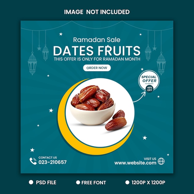 Oferta Fechas de venta frutas Ramadan Kareem redes sociales y plantilla de diseño de póster de Instagram PSD Premium