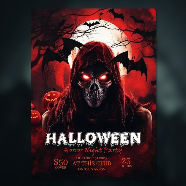 PSD oferta de halloween publicación en redes sociales tema aterrador