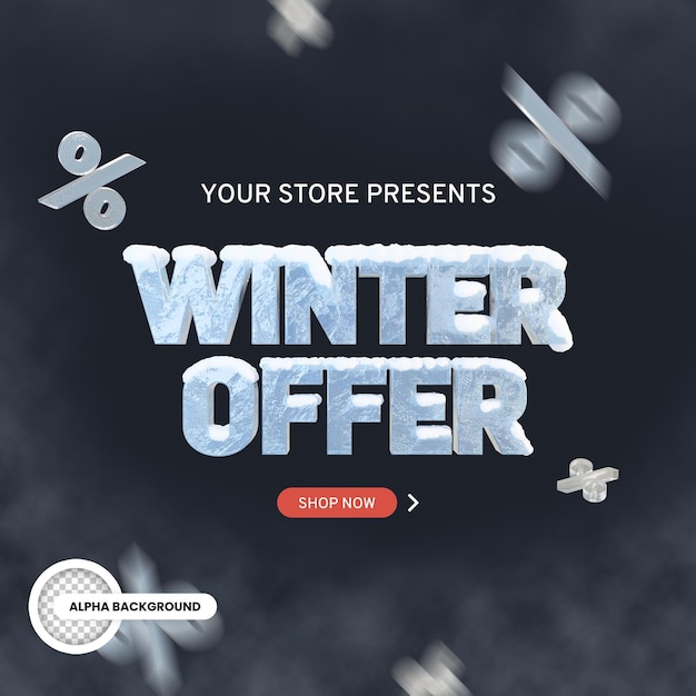 Oferta de invierno 3d renderizado aislado transparente banner de redes sociales