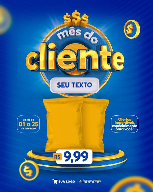 Oferta psd plantilla de redes sociales oferta del mes del cliente en portugués