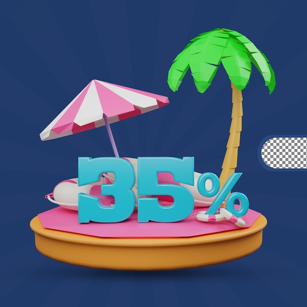 Oferta de verano 35 por ciento de descuento oferta 3d render