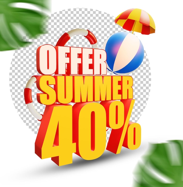 Oferta de verano del 40 por ciento Estilo de texto 3D aislado