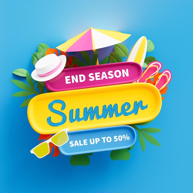 Oferta de verano hasta un 50 por ciento de descuento en la plantilla de publicación de redes sociales