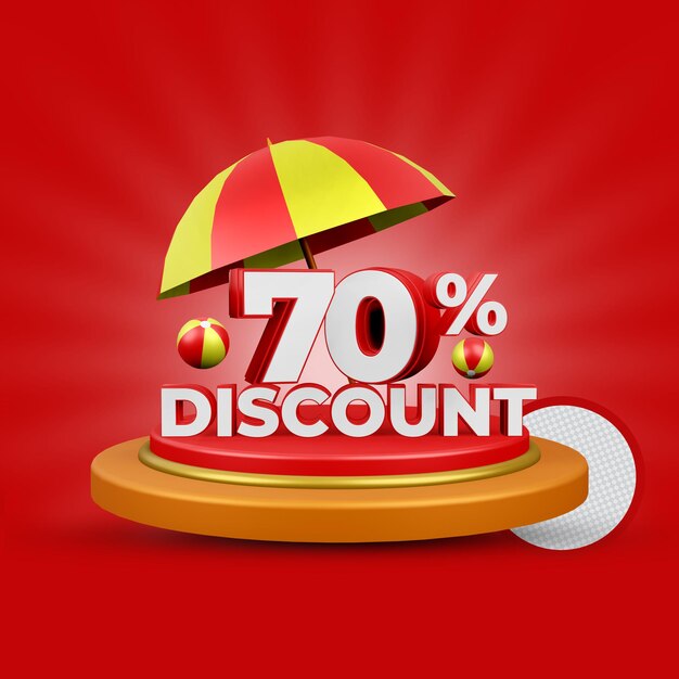 Oferta de verano 70 por ciento de descuento representación 3d aislada