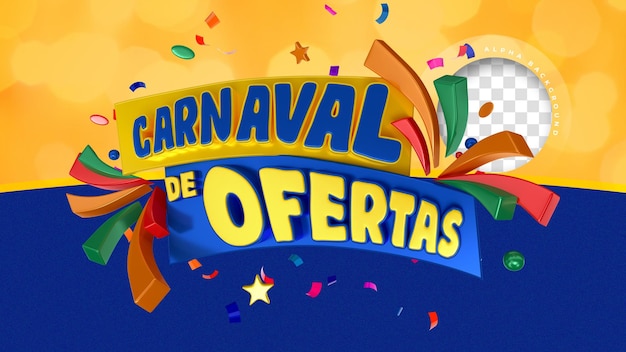 PSD ofertas de carnaval 3d label para composição no brasil