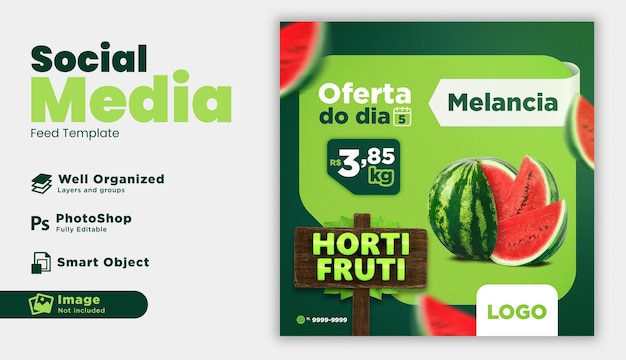 PSD ofertas de feed de mídia social modelo hortifruti brasil