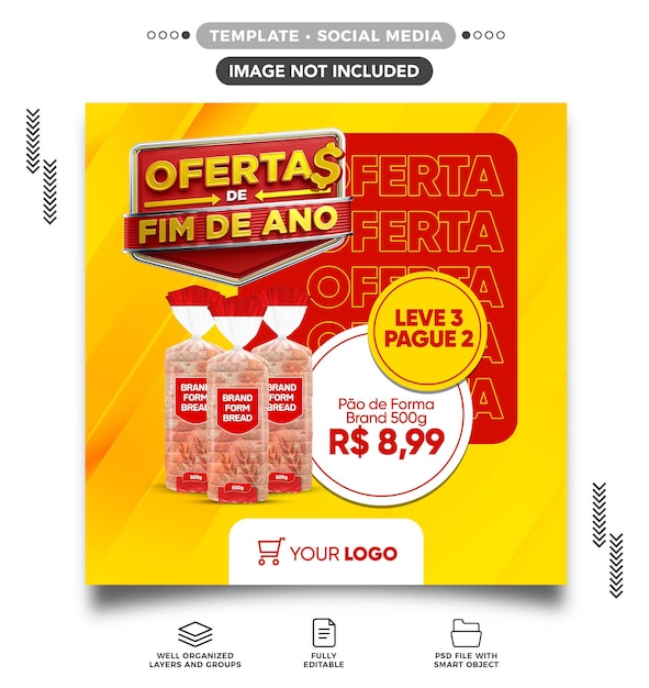 Ofertas de feriados de supermercado de feed de mídia social