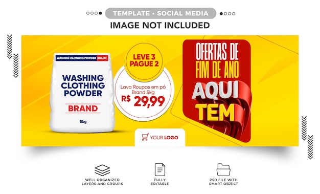 Ofertas de final de ano de supermercado de banner de mídia social aqui está