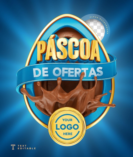 PSD ofertas de páscoa no brasil 3d render chocolate azul