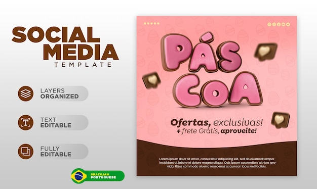 Ofertas de promoção de páscoa de modelo de postagem de mídia social