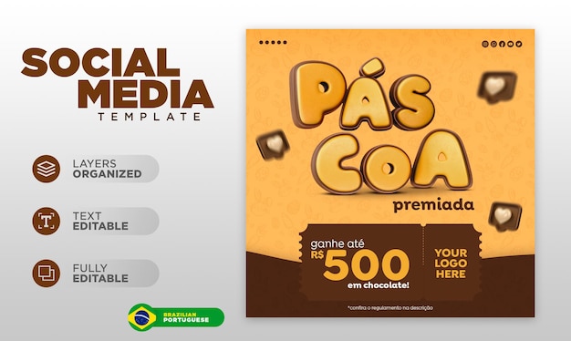 PSD ofertas de promoção de páscoa de modelo de postagem de mídia social